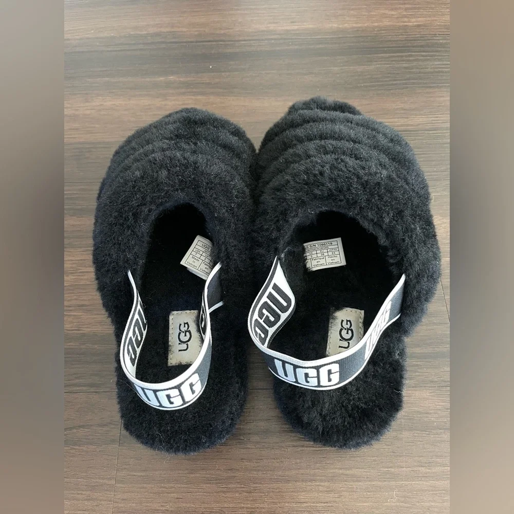 UGG Black Fluffy Sandals - Picture 6 of 8